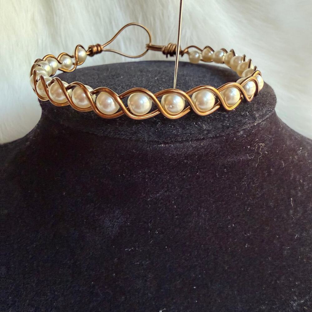 Vegan Pearl acrylic beads bracelet handmade copper